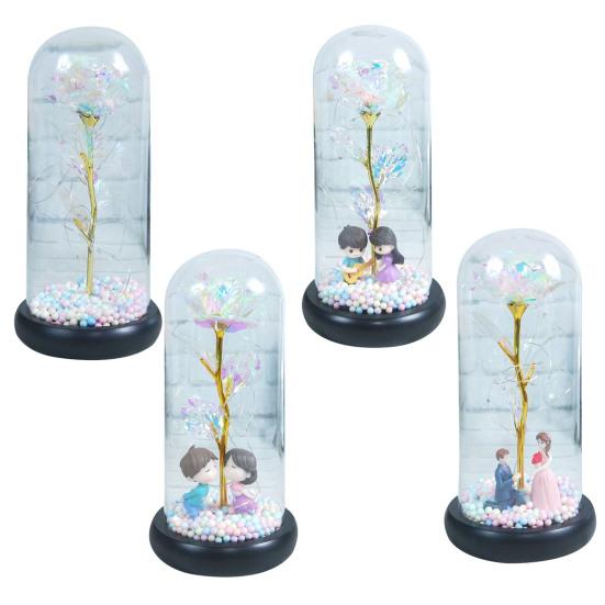 Роза Лампа Романтический Стеклянный Купол Имитация Пластика Красочные Светодиодные Искусственные Цветы Декор на День Святого Валентина