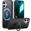 Protective Case - BOOLING - for iPhone 16 - Shockproof - Magnetic Ring Stand - Black