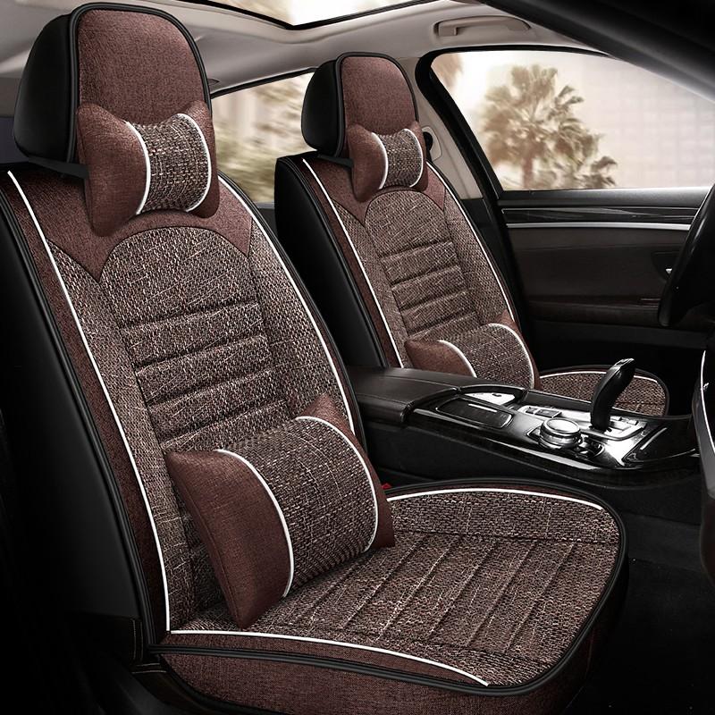 Universal 5-Piece Cotton Linen Car Seat Cover Set Full Surround Fit All Comfortable Breathable Auto Interior Accessory