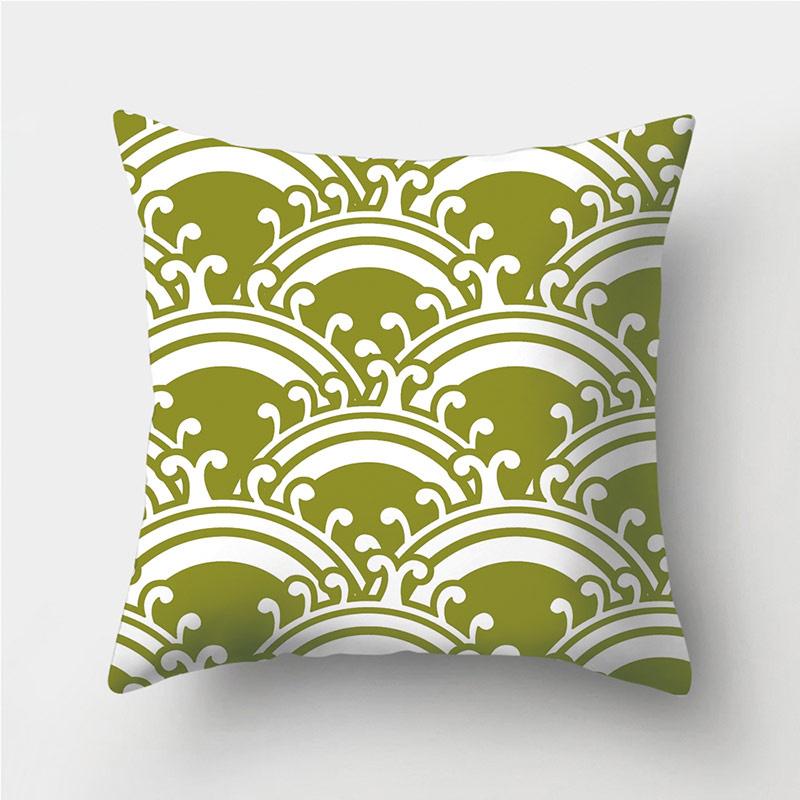 Green Geometric Pattern Throw Pillowcase Home Decor Square Wave Print Pillowcase Sofa Bed Decorative Pillowcase
