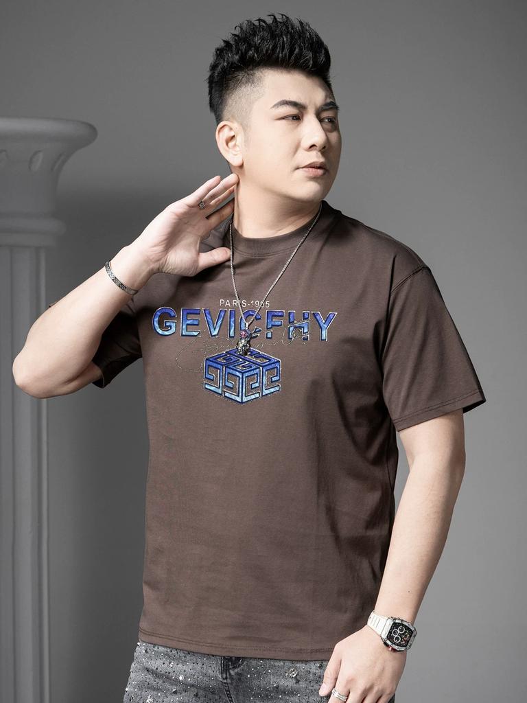 European Style 2025 Summer New Men's Round Neck Short-Sleeve T-Shirt, Loose Fit Top, Trendy Brand Letter Print, Gold Foil Half-Sleeve Tee