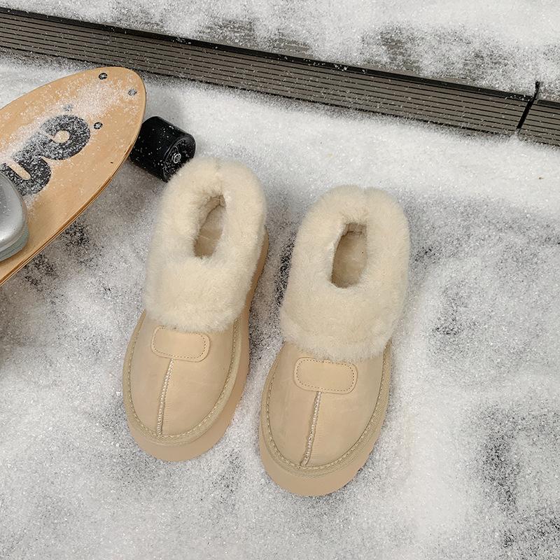 Кожаная поверхность на толстой подошве теплые зимние сапоги женская обувь обувь Мао Мао 2025 новая зимняя бархатная утолщенная хлопковая обувь-хлебцы женская