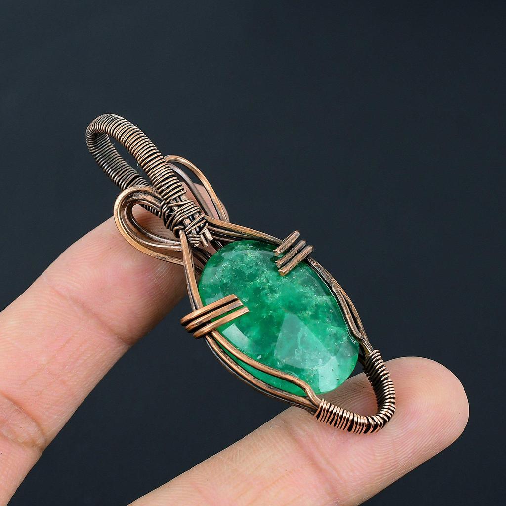 Изумрудный драгоценный камень ручной работы из чистой медной проволоки, подвеска для ювелирных изделий для мемориала