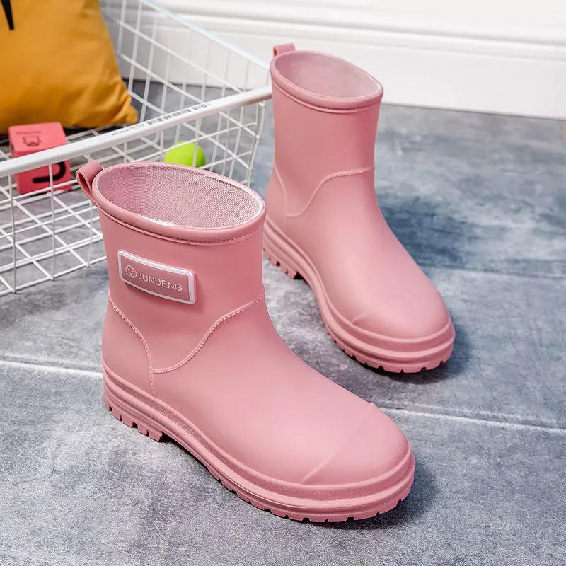 WTEMPO Solid Color Large Size Rain Boots Low Thick Heel Anti Slip Casual Work Shoes for Women's In Spring Summer
