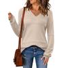 Women's Loose Knitted Sweater With V-Neck Hollowed Out Pullover Long Sleeved Solid Color Top