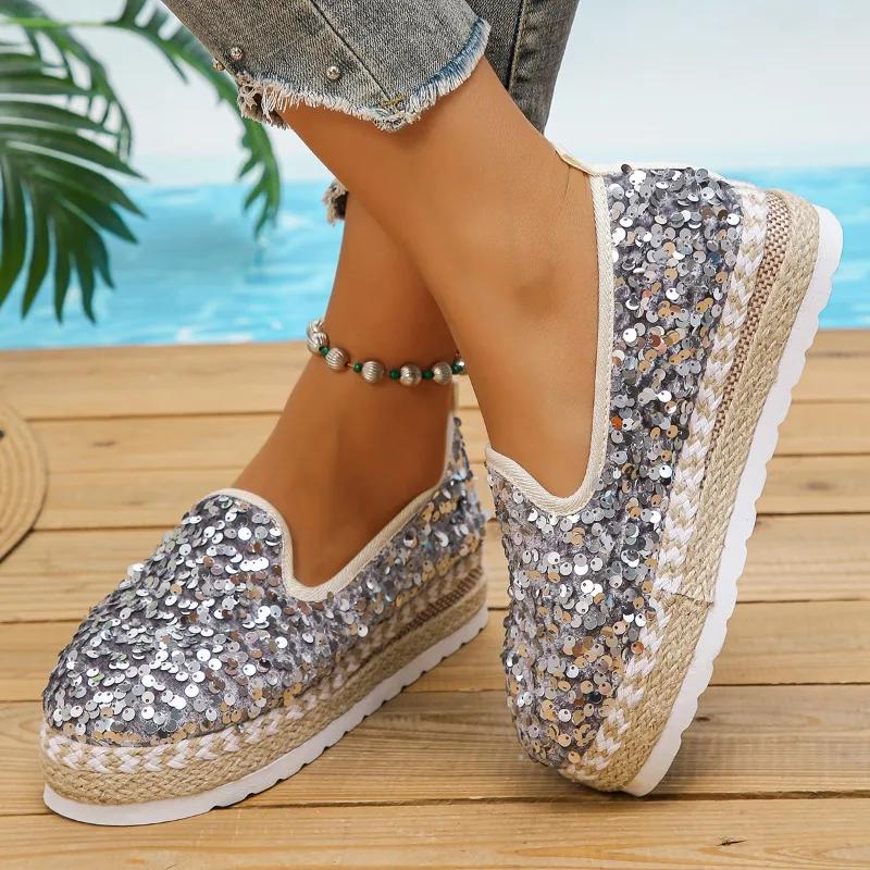 Women Flats Casual Shoes Bling Designer Platform Loafers 2024 Autumn New Sneakers Fashion Weave Shoes Breathable Zapatos Mujer