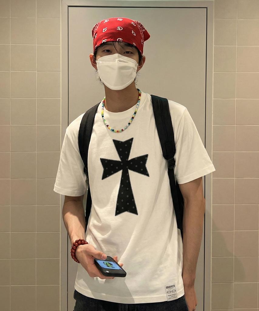 GRAVER [Unisex]Dot Cross Short Sleeve T-Shirt_5Color