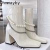 Мода Толстый каблук Женские сапоги Morder Модные Боковые молнии Туфли Осень Зима Квадратный Высокий каблук Женские Короткие сапоги