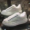 2024 Autumn Women Platform Shoes Rhinestones Thick-soled White Silver Shoes Shining Crystal Sneakers Trend Casual Sneakers