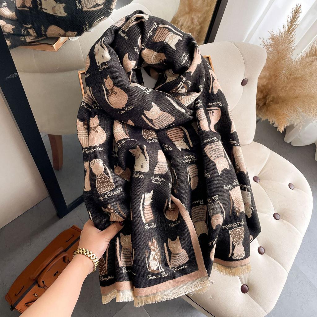 Warm Wool Scarf Women'S Winter Double-Sided Imitation Cashmere Thickened Scarf Air Conditioner Shawl Live Broadcast Explosion