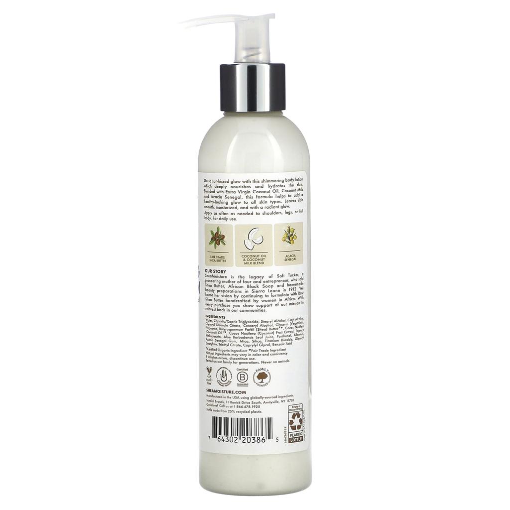 SheaMoisture 100% Virgin Coconut Oil, Shimmering Body Lotion, 7.6 Fl Oz (224 Ml)