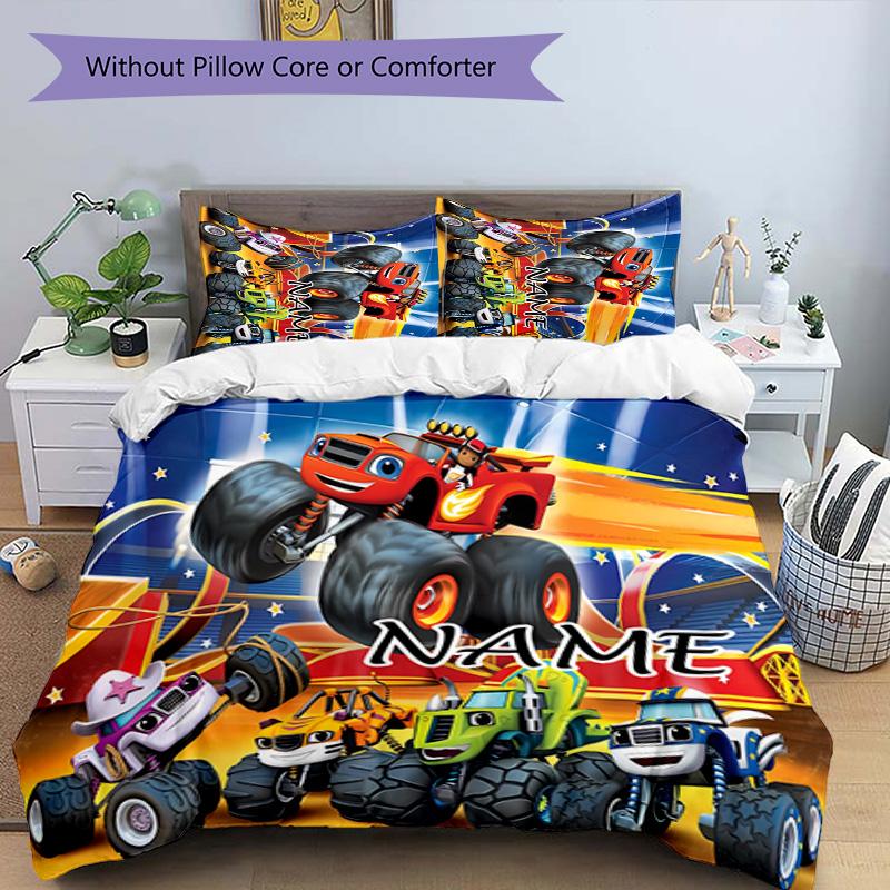 3pcs Blaze and the Monster Machines1 Cover Set - Personalized Name, HD Printed Bedding with 1 Cover and 2 Pillowcases - Perfect for Home Decor,