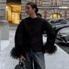 European & American Women's Trendy Street Style Fur Splicing Cardigan Jacket.