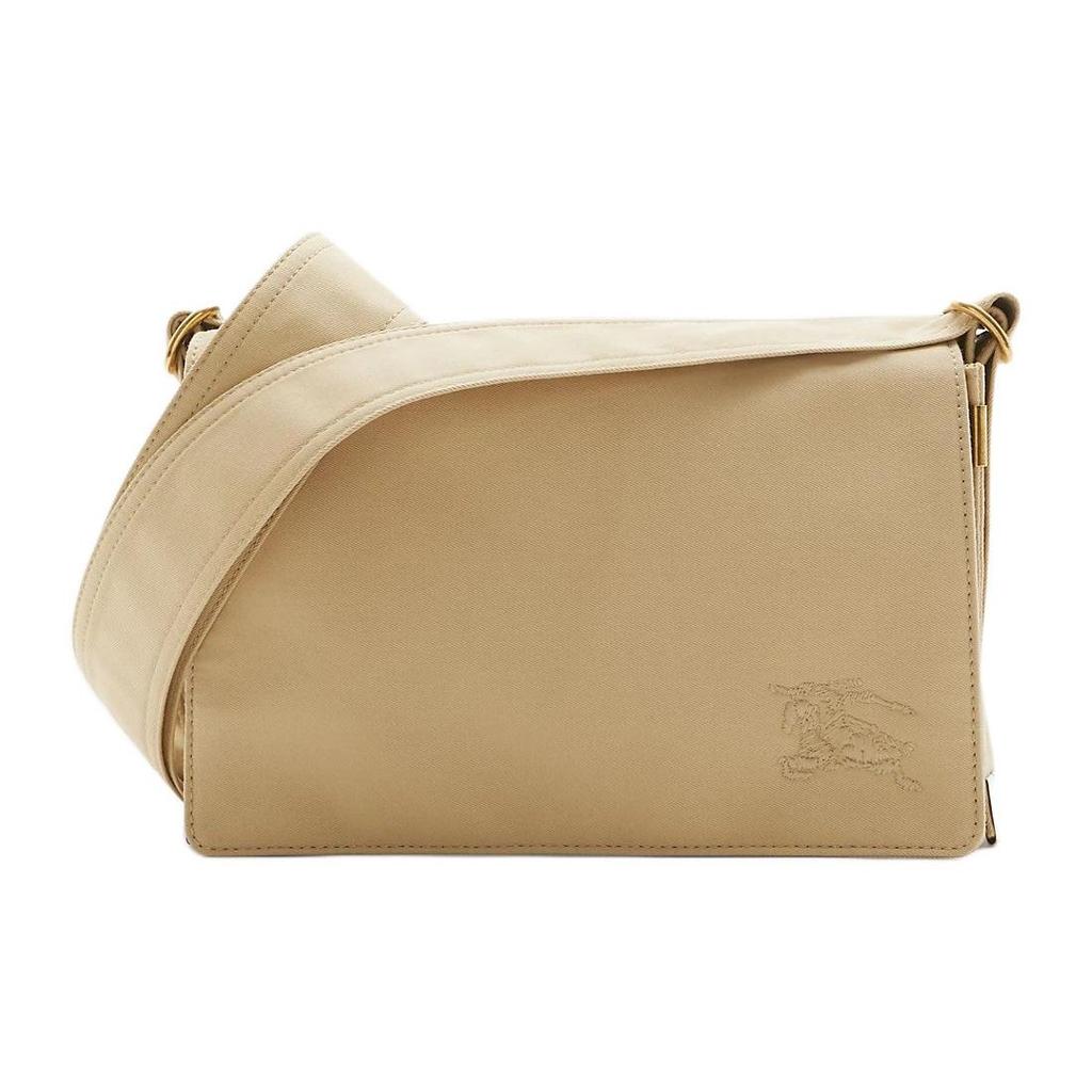 Burberry Beige Canvas Equestrian Knight Messenger Crossbody Bag With Gold Hardware For Daily Use