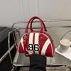 Women's Faux Leather Color Block Stripe Shoulder Bag Summer New Semi Circle Clutch Handbag Trendy Bowler Purse
