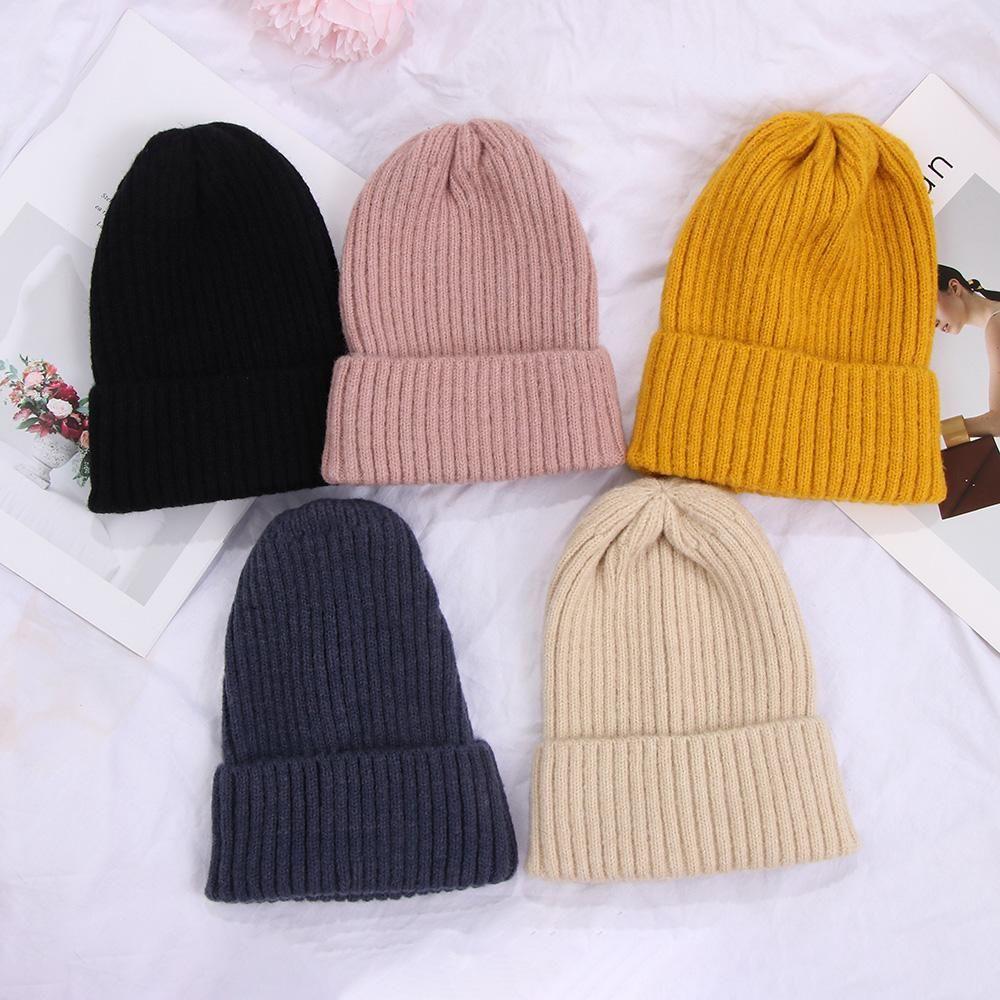 Solid Color Casual Hat Thicken Warm Slouchy Bonnet Wool Knit Beanies Ski Hat Hedging Cap