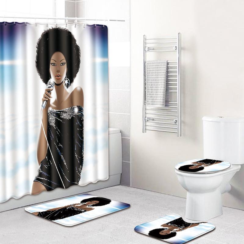 Printed Woman'S Head Pattern Bathroom Floor Mat Shower Curtain Carpet Combination E-Commerce