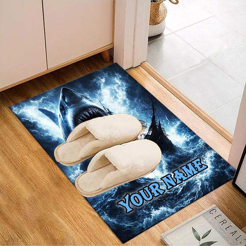 1PC Custom Name Jaws: Ocean Terror Theme Floor Mat Ideal for Living Room, Game Rooms, Office, Bedroom,Floor Mat Playful Design