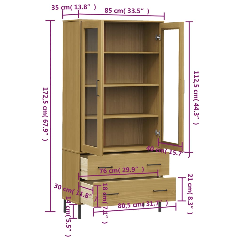 OSLO Bookshelf with Metal Legs Brown 85 x 35 x 172.5 cm Solid Wood