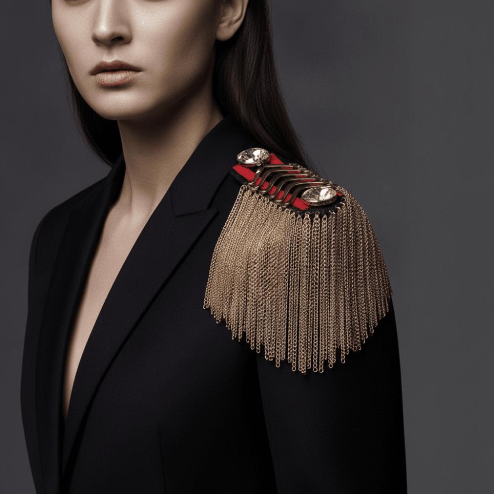 Embroidered Shoulder Tassel Badge Metallic Punk Blazer Patch Metal Chain Pin Performance