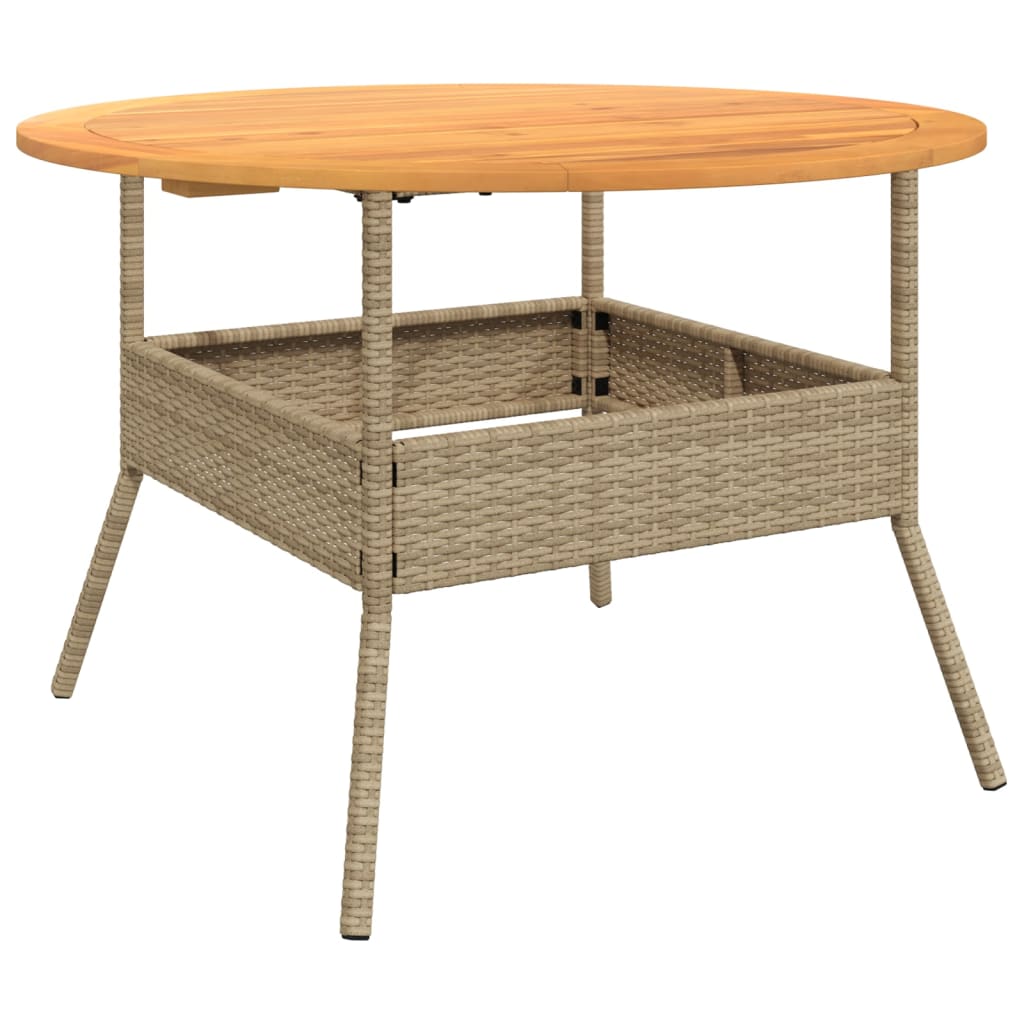 Garden Table with Wooden Top Beige Ø110x71 cm Poly Rattan