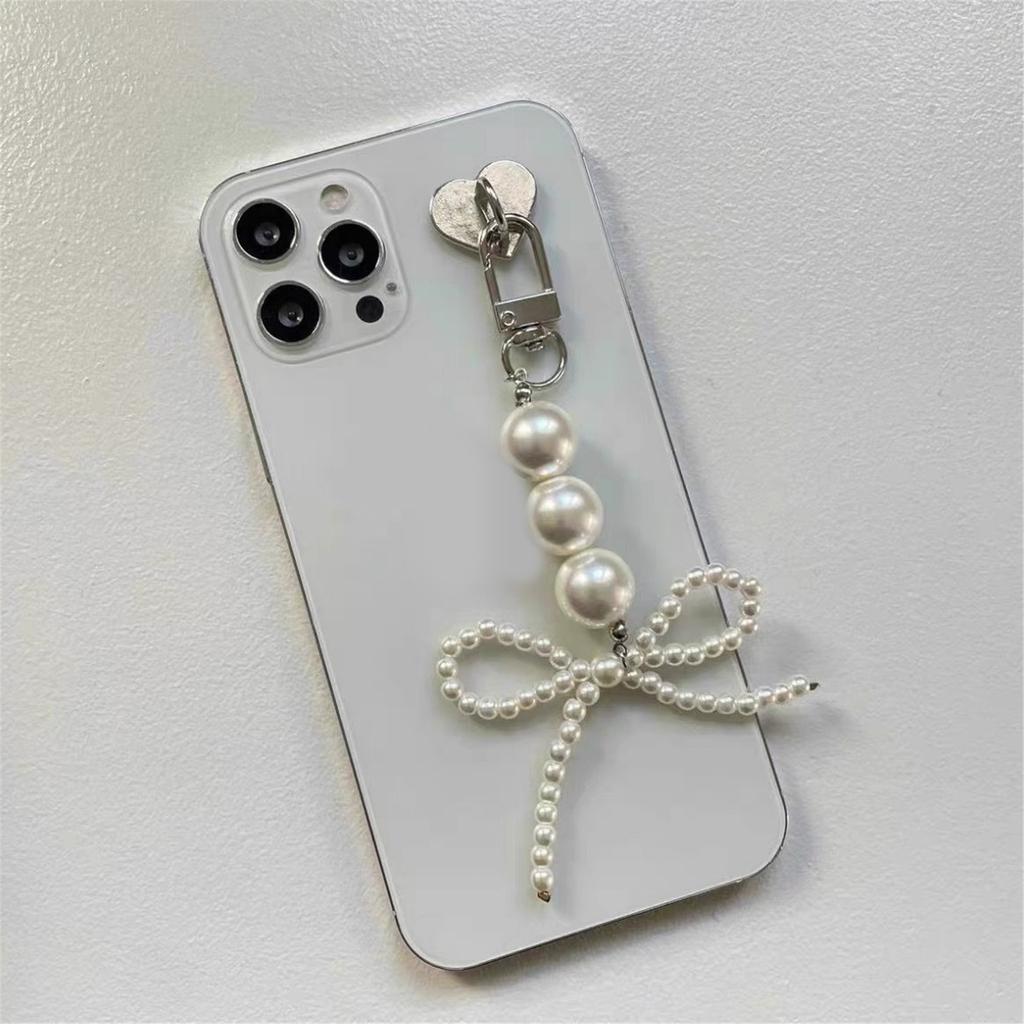 Chic Bowknot Pendant Bead Bag Charm Fashion Bag Pendant Imitation Pearl Material Stylish Bead Keychain for Phone and Key