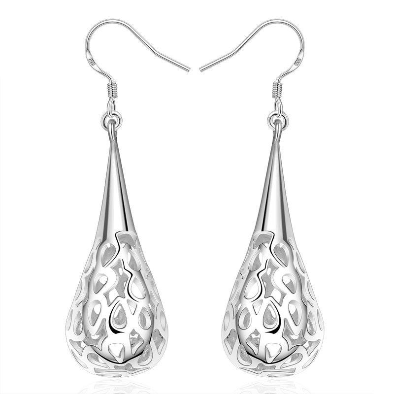 925 Sterling Silver Water Droplet/raindrop Perforated Earrings, Fashionable Wedding Jewelry