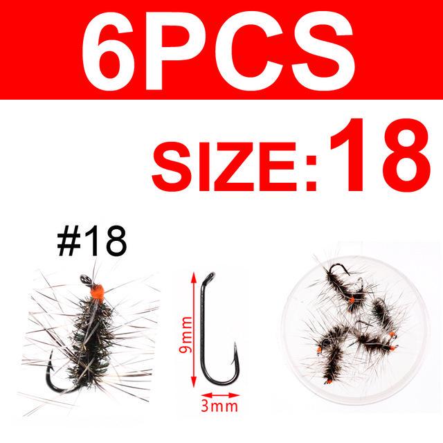 Bimoo, 6 шт./упак., сухая мушка Гриффита, комар, мошка, форель, нахлыстовая рыболовная наживка, размер 14, 16, 18, 20