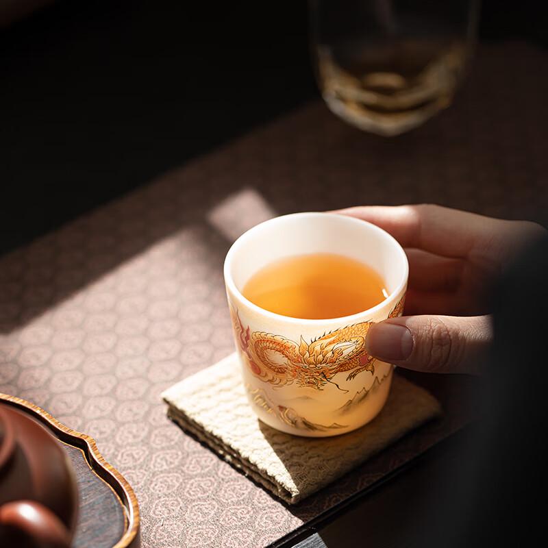 Wang Wenke Master's Dragon Mutton-fat Jade Porcelain Teacup
