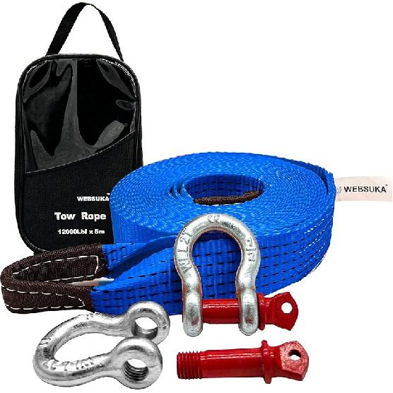 Trailer Winch Strap with Hook, 1.5in 16ft Heavy Duty Boat Winch Strap with 4500lbs Break Strength for Towing Vehicles, Boats, Trailer, Towing (Blue)