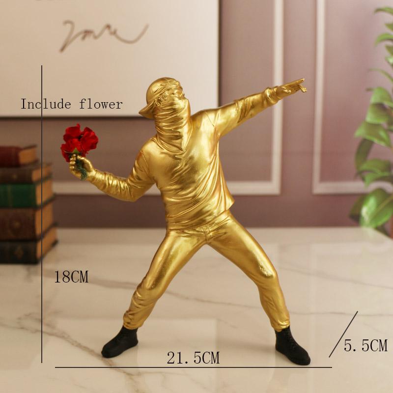 Resin Statues Sculptures Banksy Flower Thrower Statue Bomber Home Decoration Accessories Modern Ornaments Figurine Collectible