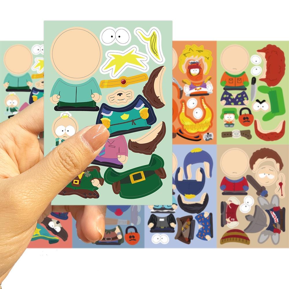 8 Sheets Cartoon South Park PARK Make A Face Puzzle Stickers For Luggage Phone Case Laptop Notebook Decals Kids Gift