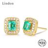Ювелирные серьги Lindon, женские серьги-гвоздики с зелеными кристаллами золотого цвета, классические серьги-гвоздики на годовщину