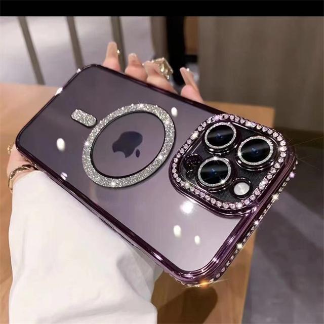 Роскошный магнитный чехол Magsafe с гальваническим покрытием и бриллиантами для iPhone 16E Pro Max для iPhone 11 12 13 14 15 Plus, чехол со стразами