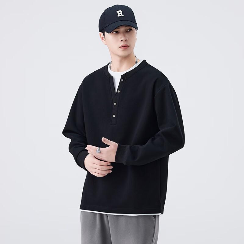 ROMON Men's Loose Fit Long-Sleeve Crew Neck T-Shirt