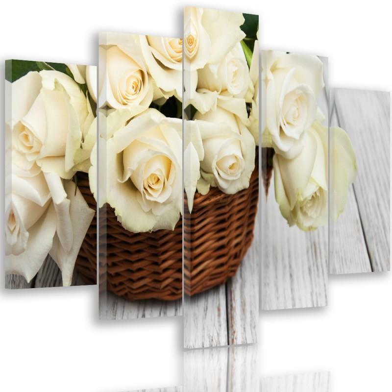 Five piece picture canvas print White Roses Nature Flowers
