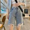 Women's High-Waist Ripped Denim Shorts - Summer Hong Kong Style Trend