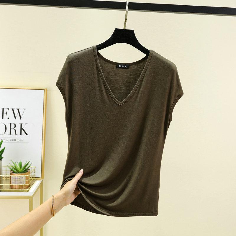 Women's Plus Size V-Neck Modal Tank Top - 2024 Summer Casual Solid Color, Sleeveless and Loose Fit