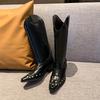 Новый стиль женские высокие ковбойские ботфорты до колена женские зимние туфли с острым носком и средним каблуком