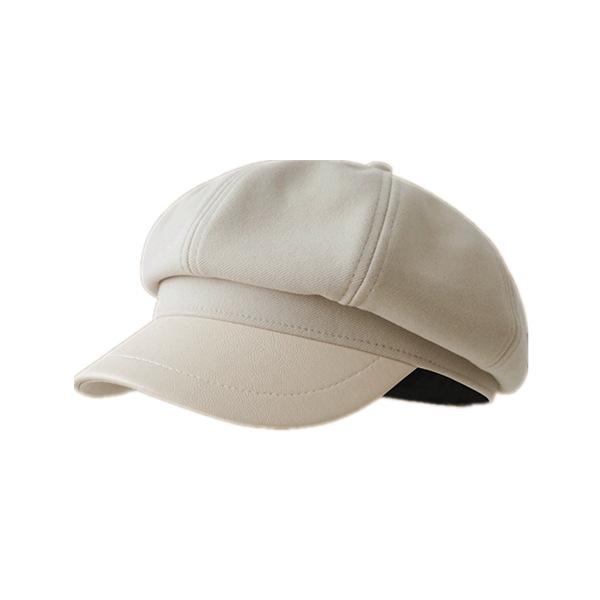 Retro Fashion Breathable Octagonal Hat Leather Brim Woolen Newsboy Hat Autumn and Winter Protective Warm Hat Children's Sweet