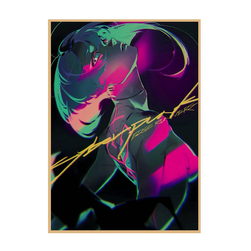 Ретро-арт плакат по аниме Cyberpunk Edgerunners - Декор для комнаты общежития, бара и кафе на крафтовой бумаге
