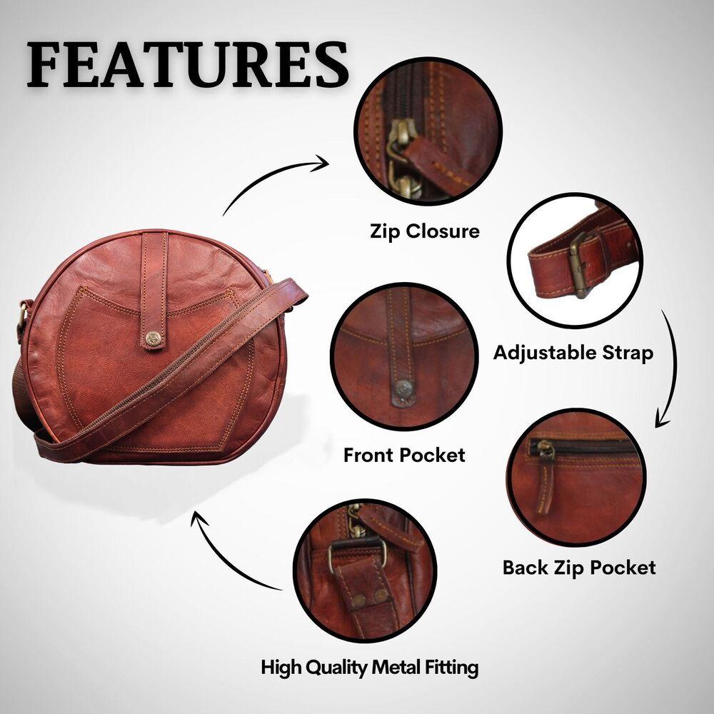 Genuine Leather Crossbody Bag Women's Shoulder Semi-Circular Daily Purse Handbag