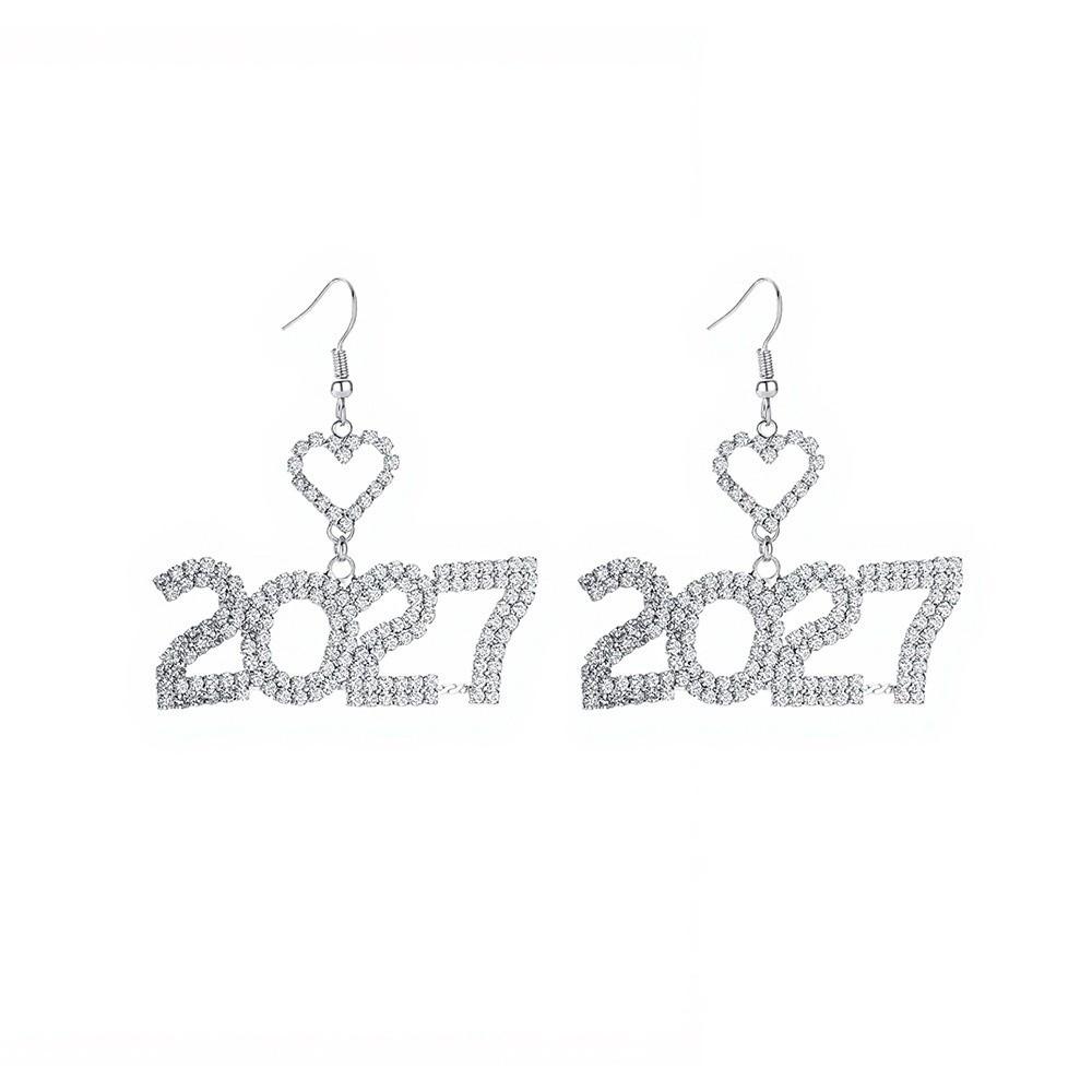 Rhinestone Happy New Year Earrings Fashion Stud Earrings Trendy 2027 Digital Earrings  New Year