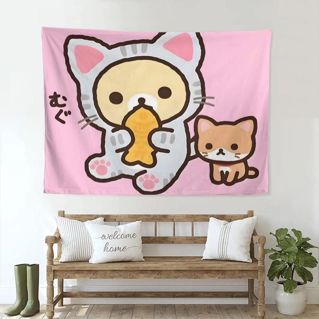 Cat Costume Rilakkuma Tapestry Single Print Cute Decorative Wall Hanging Home Bedroom Living Room Kawaii Theme Decor Indoor Use