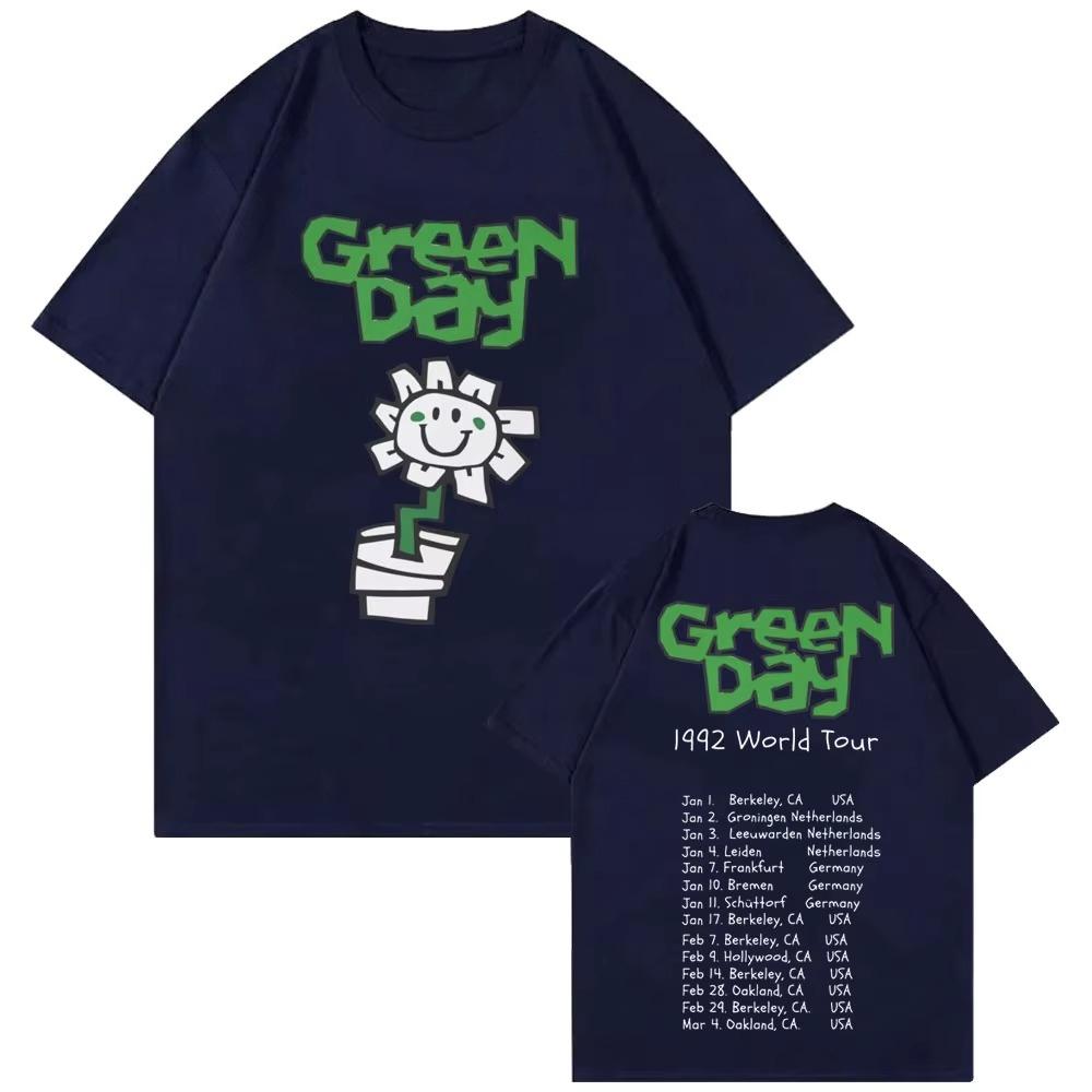 Лучшая Знаменитая Панк-группа Green Day 1992 Мировой Тур Футболки Мужские женские Винтажная Готическая Рок Футболка Хлопок Повседневные Футболки Оверсайз