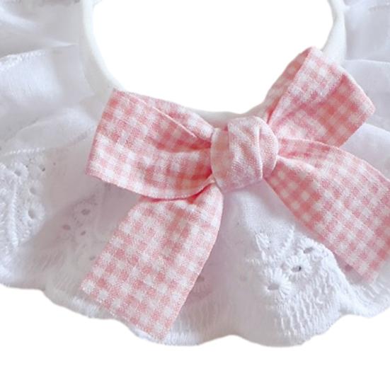 Pet Lace Bib Collar Adjustable Pet Bandana with Bow Handmade Sweet Lace Neck Scarf for Pet Birthday Dress Up Accessories
