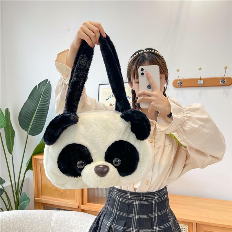 Модная плюшевая мультяшная сумка большой вместимости, милый ягодный медведь, ананас, щенок, белка, на плечо, сумка-тоут, панда