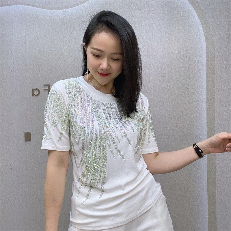 Summer Heavy Duty Women's Trendy Hot Drill Short Sleeve European Style Plus Size T-shirt