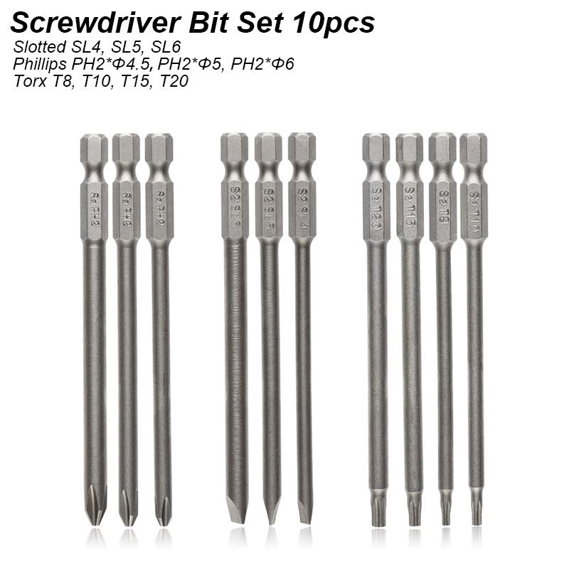 Screwdriver Bit Set Slot Phillip Square Torx Screw Drill Tip Strong Magnetic Adapter Long Cross Power Tool Precision Bat 100mm
