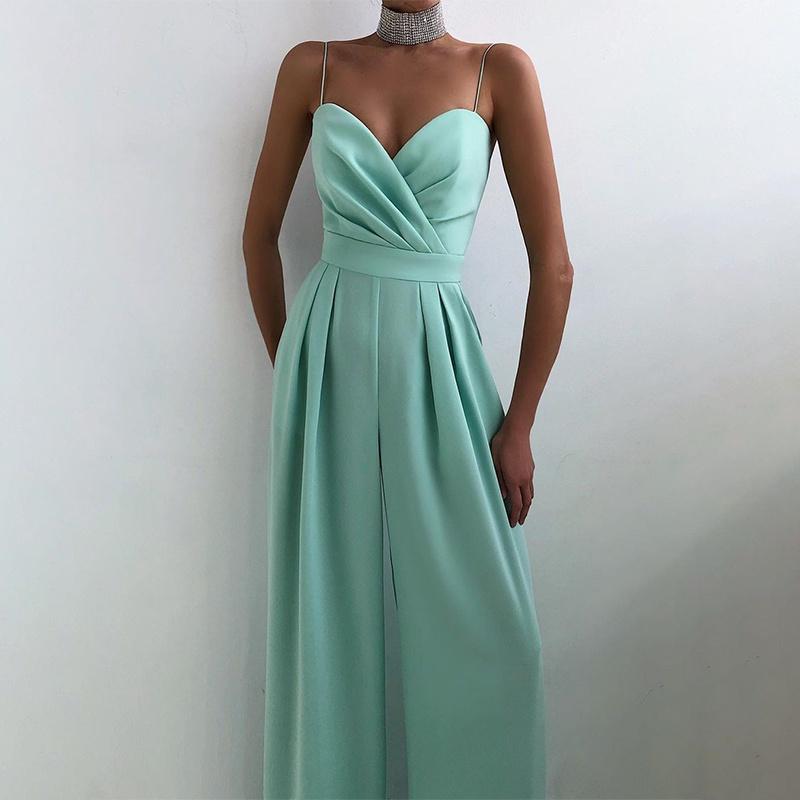 Одежда для вечеринок Комбинезоны на тонких бретельках Элегантные женские комбинезоны с высокой талией и широкими штанинами Однотонные сексуальные шифоновые комбинезоны без бретелек без бретелек Длинные комбинезоны